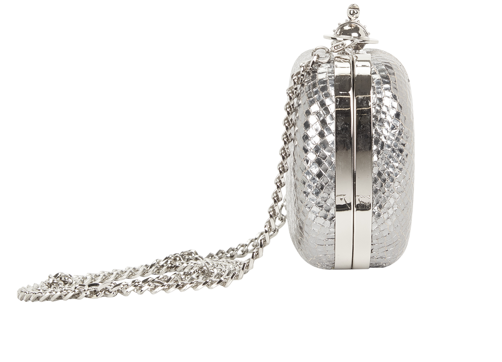 Verona Clutch, &pound;220, Handbags, Silver, Leather, Side view